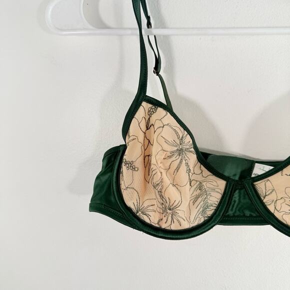 NWOT Aerie The Balconette Deep Olive Green Cream Lace Unlined Wire Bra 34C - Picture 5 of 9